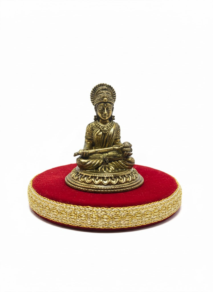 Handcrafted Brass Annapurna Devi Idol, Traditional Hindu Goddess Figurine, Antique Gold Finish, Vastu Compliant Temple Decor, 1.2 Inch Height