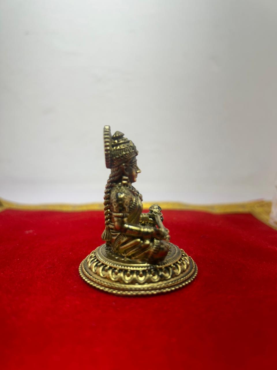Handcrafted Brass Annapurna Devi Idol, Traditional Hindu Goddess Figurine, Antique Gold Finish, Vastu Compliant Temple Decor, 1.2 Inch Height