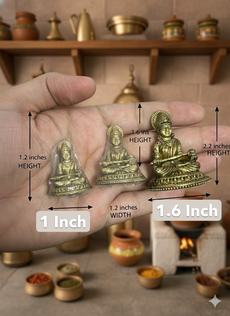Handcrafted Brass Annapurna Devi Idol, Traditional Hindu Goddess Figurine, Antique Gold Finish, Vastu Compliant Temple Decor, 1.2 Inch Height